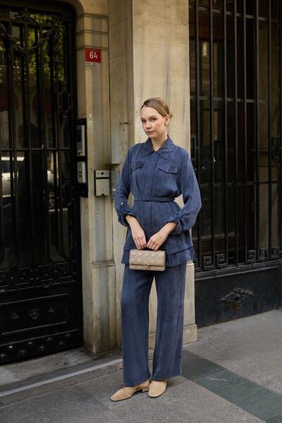 Hilay Alice Jakar Garnili Kemerli Pantolonlu Takım LACİVERT