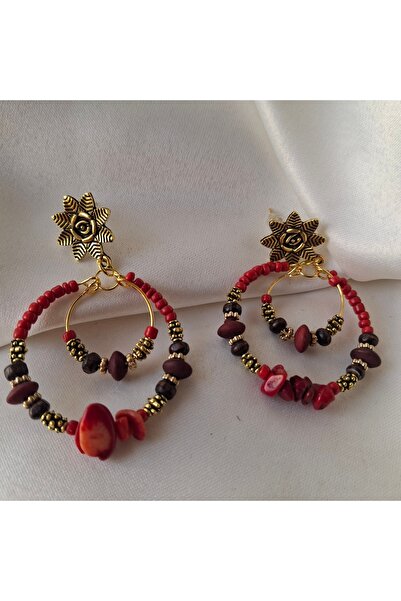 azra takı tasarım Handmade Burgundy and Colorful Dangle Women Earrings
