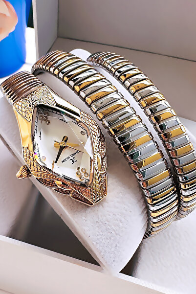Daniel Klein Snake Watch Model - Women's Wristwatch, Waterproof Gold Silver Steel Band - Bracelet Gift Dkby2053C4