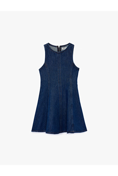 Koton Βαμβακερό τζιν φόρεμα χωρίς μανίκια με λαιμόκοψη