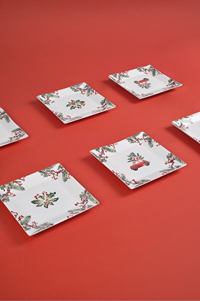 Piatti Naturali 6-Piece New Year Pattern Large 23 cm Serving Plate Set Cake Presentation Breakfast Plate Set Handmade Gift