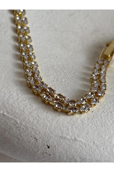BHR AKSESUAR Gold Waterway Double Row Zircon Stone Bracelet