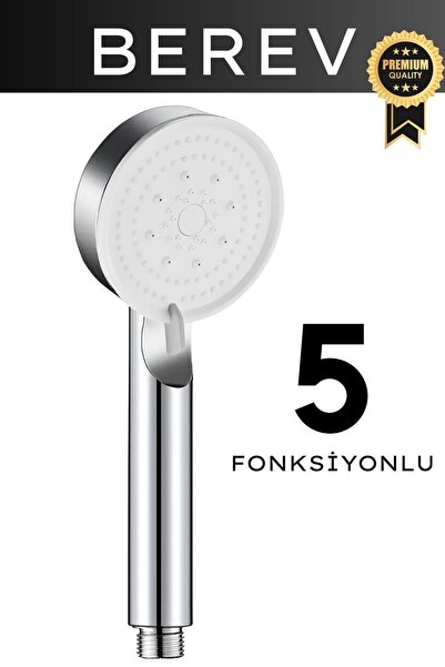 Berev 5 Fonksiyonlu Krom Duş Başlığı 150 Cm Çelik Örgülü Hortumlu