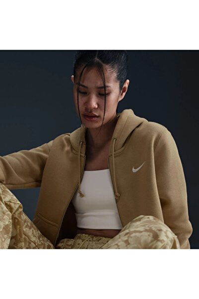 Nike Αθλητικά ρούχα Phnx Fleece Γυναικείο φούτερ με φερμουάρ μπεζ με κουκούλα -κανονική εφαρμογή-HJ0995-324