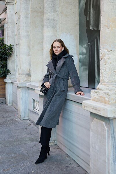 Hilay Elite Düğmeli Kuşaklı Kaban ANTRASİT