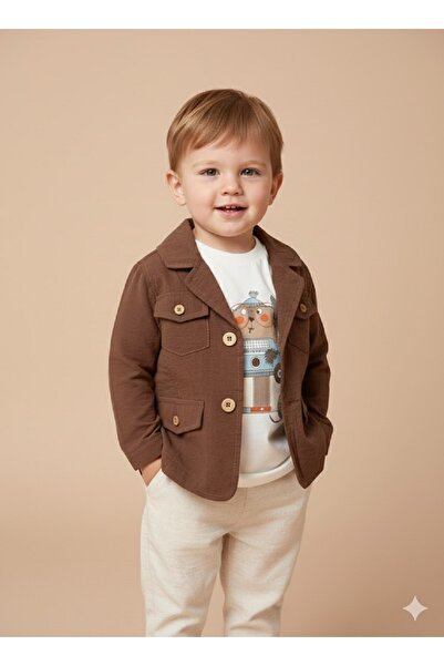 Cumino Baby Boy and Children's Jacket Pants Set 3 Pieces Linen Fabric 100% Cotton