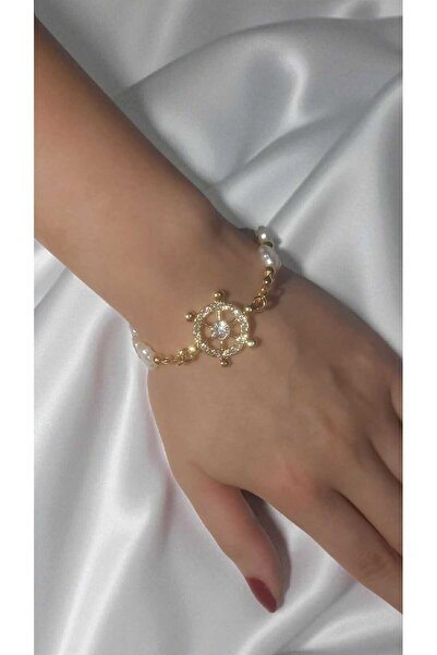 Madam Bikan Gold Renk Gemi Dümeni İnci Bileklik