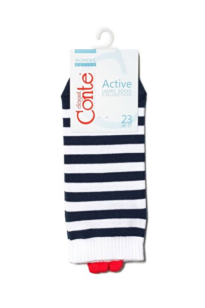 Conte Elegant Women's short cotton socks, striped and heart pattern, Conte Active 223 - White, 38-39 (25)