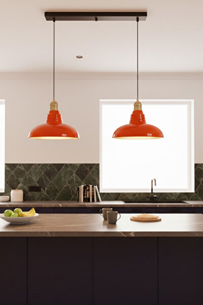 Luzarana Sidney Sıralı 2 Li Metal Gövde Turuncu Renkli Avize Sarkıt Salon Mut...