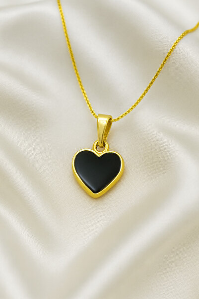 A-STİL TAKI Women's Gift Box Black Enamel Heart Steel Necklace