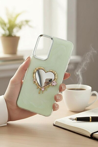 batuteknoloji Samsung Galaxy A14 Aynalı Taşlı Fiyonklu Kabartma Yüzeyli Lady BTU Silikon Kapak