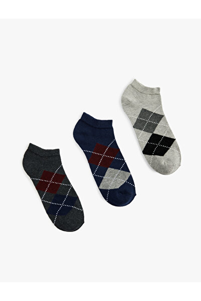 Koton Multi-Colored 3-Piece Booties Socks Set with Diamond Pattern Cotton