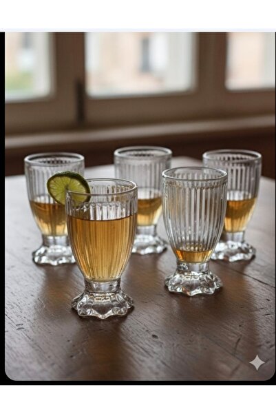 ORTAKÖY CENNETİ Shot tekila zemzem bardağı 6 ad şık çızgili çok küçük ayaklı ...