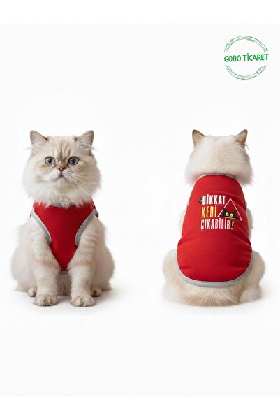 Gobo Caution Cat May Escape Printed Red Cat and Dog Clothing Dress 4 Differen...