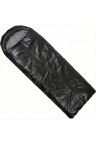 CALIBURN Premium Siyah Deri Görünümlü Suya Dayanıklı Termal Mumya Kamp Uyku Tulumu (200x70 cm)