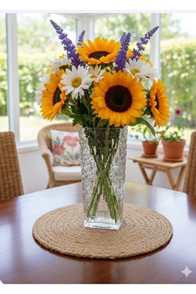 ORTAKÖY CENNETİ Krıstalize vazo 1 ad hasır model modern görüntü kaliteli cam 19.6 boyu 9.4 ağız 4.3 taban