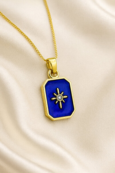 A-STİL TAKI Women's Gift Box Blue Enamel Polar Star Steel Necklace