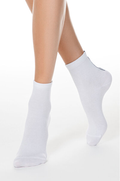 Conte Elegant Women's cotton socks with "CONTE" print, Classic 152 - White, 38-39 (25)