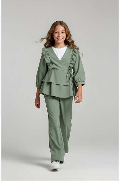 FESSHERA KİDS Set dublu kimono cu volane pentru fete decolteu petrecut în V -...