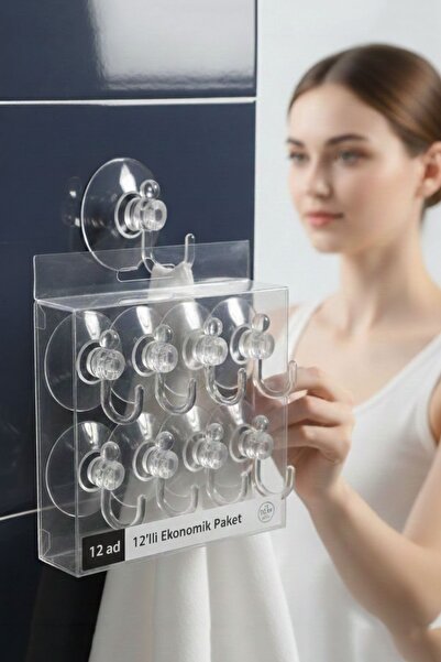 Transformacion 12-штучний прозорий гачок з присоскою | Настінний гачок для ванної кімнати та кухні (4 см) - 1,36 кг вантажопідйомність 722497