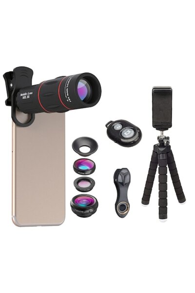 APEXEL 4-in-1 Professional Lens Kit APL-T18BZJ5 18x Telephoto, 0.63x Wide, 15x Macro, 198 Fish