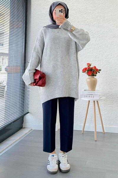 Miraydın Butik Women's Crew Neck Oversized Sweater - Gray