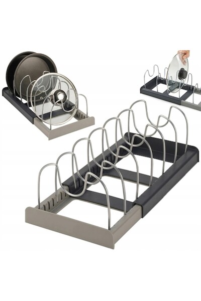 WELSMAR Extensible Organizer Stand for Pots, Lids and Pans, Welsmar, 56 x 21 x 16 cm, Black/Grey