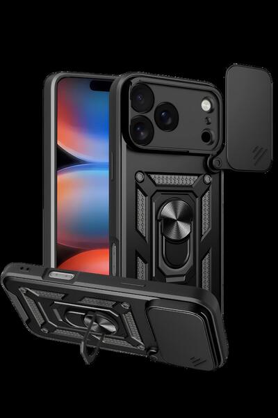 TechTrove iPhone 17 Pro Max Kılıf Sürgülü Kamera Korumalı Yüzüklü Stand Olabi...