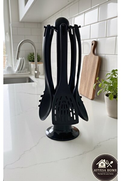 GenelTedarik AYYESA HOME Standlı 5 Parça Siyah Servis Seti Siyah