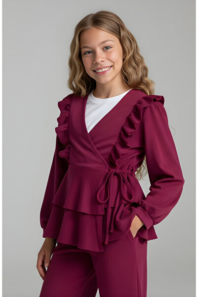 FESSHERA KİDS Двукомпонентен комплект за момичета с кимоно с набрана яка - креп