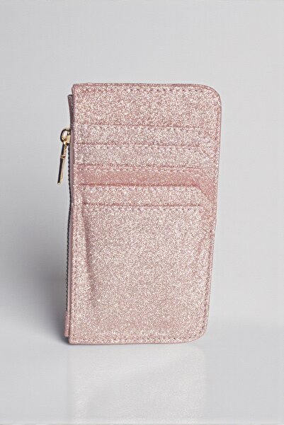 dericom Pembe Simli Kadın Mini Cüzdan – Çıtçıtlı, Kağıt Para ve Kart Bölmeli