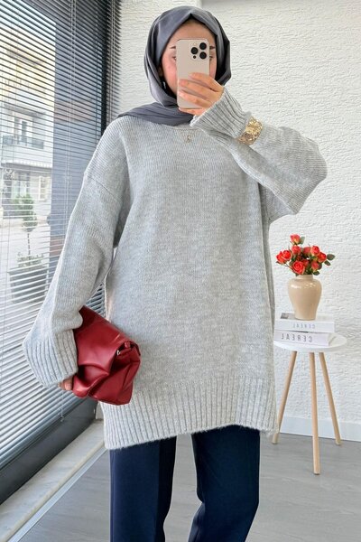 Miraydın Butik Women's Crew Neck Oversized Sweater - Gray