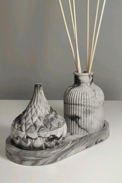 Sisay Home Marble Pattern Decorative Box and Vase Set with Lid