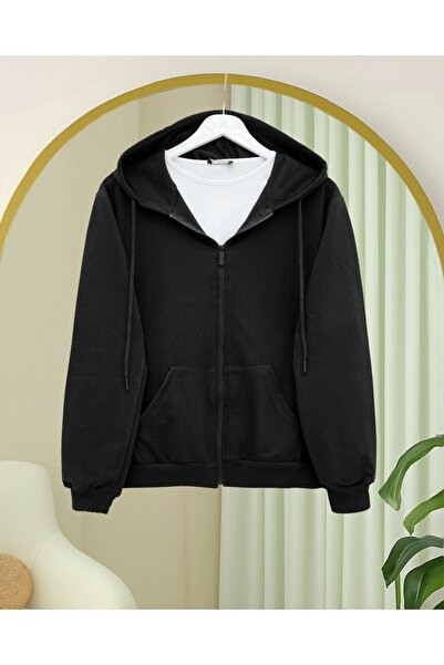 HİJABAYA Βαμβακερό φούτερ με κουκούλα και τσέπες με φερμουάρ