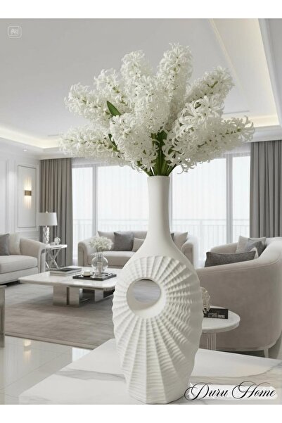 Lui Tasarım İskandinav Tarzı Bohem Modern Şık Büyük Boy Beyaz Seramik Poseidon Vazo 41 cm XXL