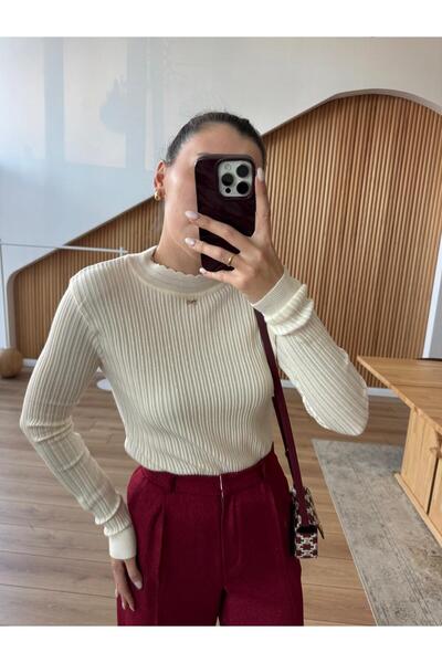 Sadık Collection Women's Glittery Corded Fabric Knitwear Blouse with Bow Accessory 0249