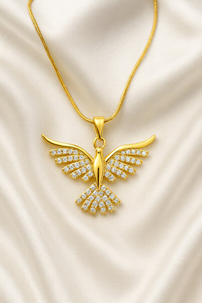 A-STİL TAKI Women's Gift Box Zircon Stone Phoenix Steel Necklace