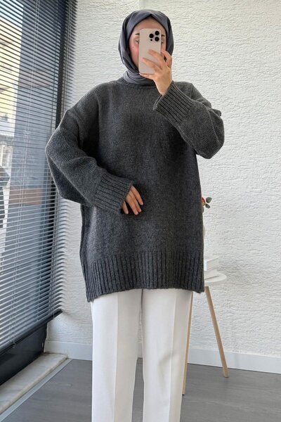 Miraydın Butik Women's crew neck Oversized sweater - anthracite