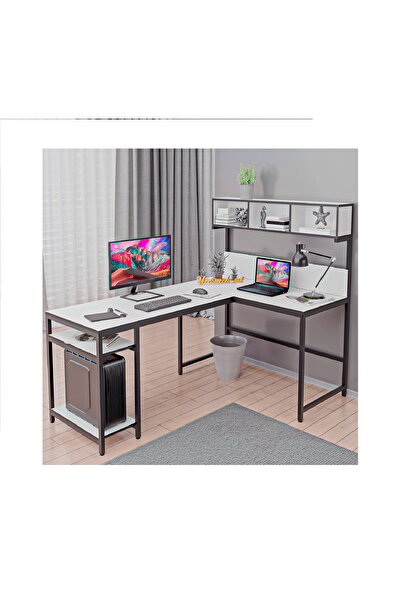 yasmak 600-B Beyaz Yüksek Raflı L Ofis ve Çalışma masası