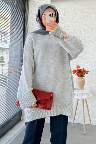 Miraydın Butik Women's Crew Neck Oversized Sweater - Gray