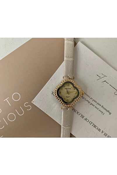 TChic Cream Color Strap Clover Women's Watch