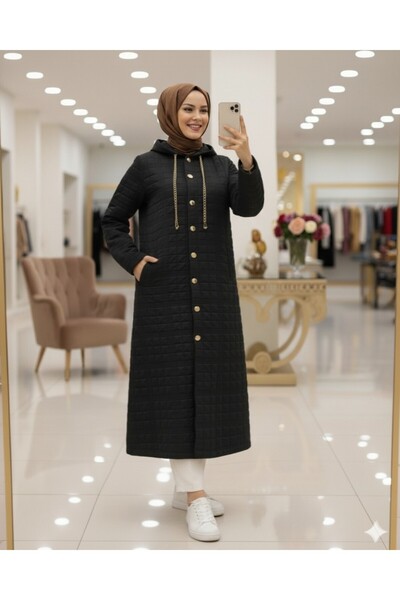 HİJABAYA Яке с качулка, копчета отпред и верижка, с детайли от капитониран плат