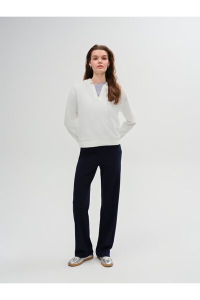 Ltb Βασικό φούτερ με λαιμόκοψη σε σχήμα V με κουκούλα κρεμ