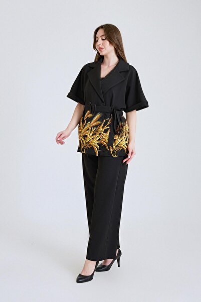 Zeyn KADIN ÜÇLÜ TAKIM DESENLİ GENİŞ PAÇA RAHAT KESİM ŞIK GİYİM