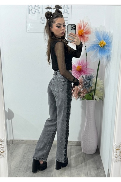 KATYDEA STORE Jeans WideLeg with lace and crystals LUXE