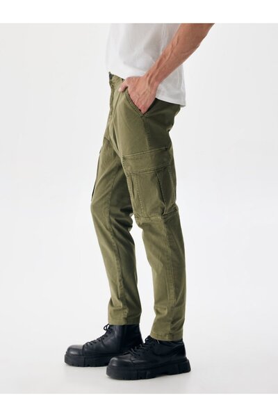 Ltb Straight Leg Gabardine Green Trousers