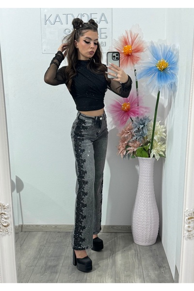 KATYDEA STORE Jeans WideLeg with lace and crystals LUXE