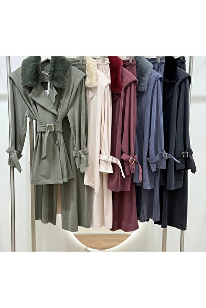 BZ BUTİK طقم مكون من سترة وبنطلون بياقة فرو