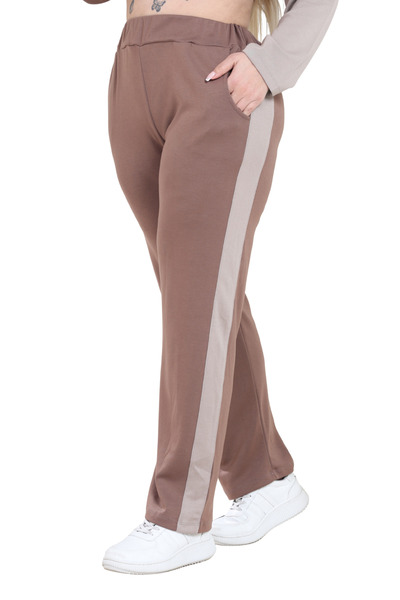 MELSAY Women's Plus Size Mink-Ecru Color Block Modal Tracksuit Set