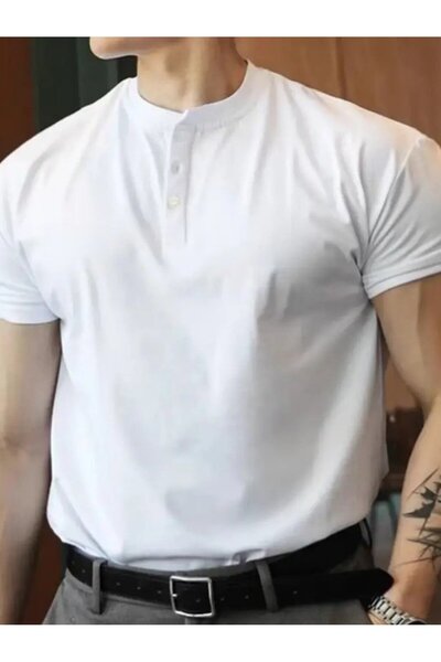 Wear Up Men's Short Sleeve Judge Collar Button Front Viscose T-Shirt